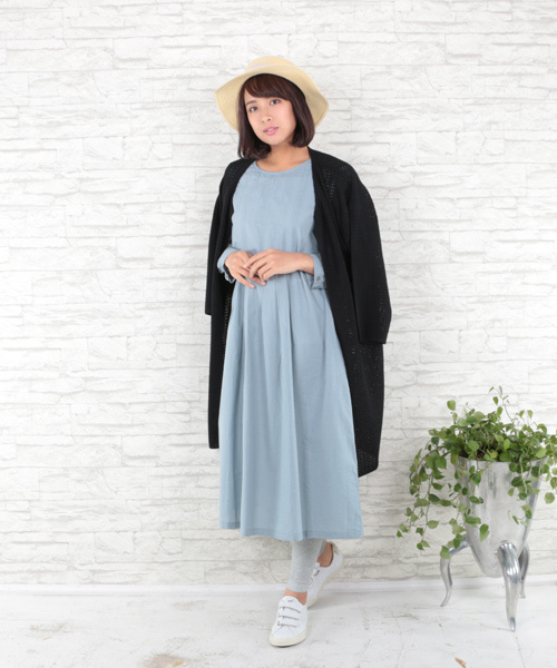 sabstreet my standard(サブストリートマイスタンダード)の「コットンタックワンピース【大きいサイズ対応】【9号(M)~15号(3L)】(ワンピース・レディース・ネイビー/サックスブルー・15号/9号)」の3枚目の写真