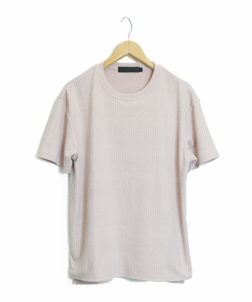 Luv maison（ラブメゾン）の「LUV・ボーダージャガード半袖 Tシャツ（Tシャツ/カットソー・メンズ・ブラック/ホワイト/ピンク・L/M）」の3枚目の写真