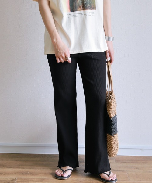 reca（レカ）の「メローリブパンツ（その他パンツ・レディース・ブラック/ブラウン/ベージュ/モカ/ダークベージュ・FREE）」の3枚目の写真