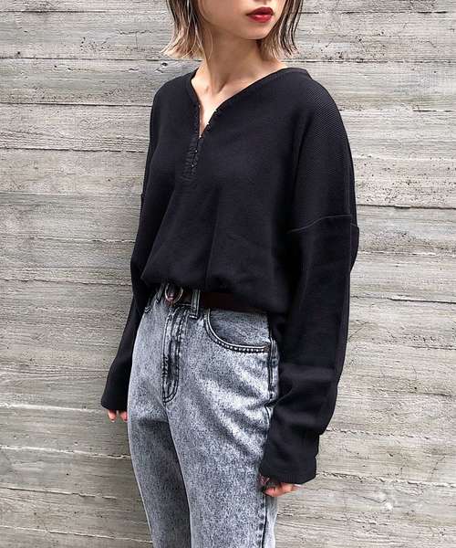 PAGEBOY（ページボーイ）の「ホックヘンリーネックプルオーバー（Tシャツ/カットソー・レディース・オフホワイト/ブラック/ブラック系その他/ベージュ・FREE）」の10枚目の写真