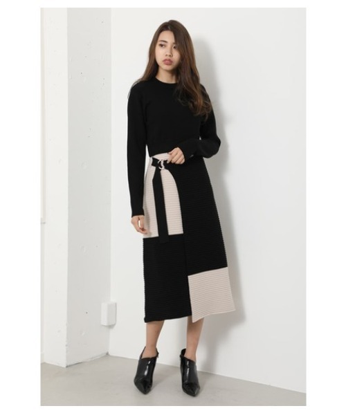 ワンピースバイカラーラップロングスリーブニットワンピース ワンピース Rienda リエンダ のファッション