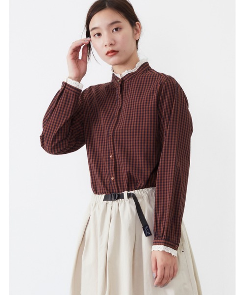 POU DOU DOU（プードゥドゥ）の「レース使いスタンドカラーシャツ（シャツ/ブラウス・レディース・パープル/ブラウン/オフホワイト・3）」の8枚目の写真