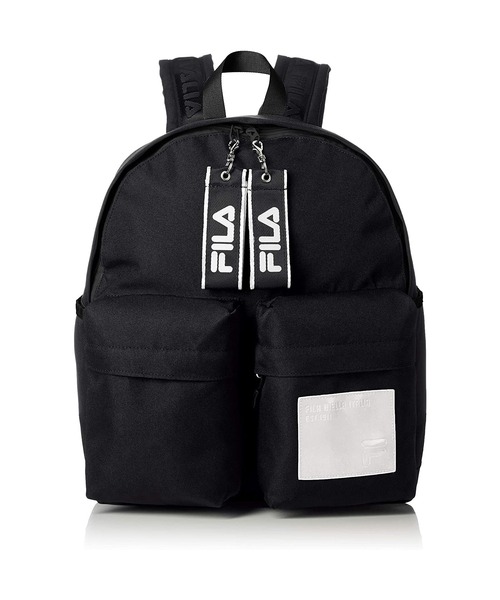 FILA(フィラ)の「FILA/フィラ ブランド ロゴ ワッペン ダブルポケット リュックサック バックパック 20L(バックパック/リュック・レディース・ブラック×ホワイト/ブラック×イエロー/ブラック×ピンク/トリコロール・FREE)」の2枚目の写真