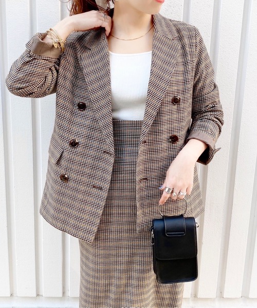 archives(アルシーヴ)の「【SETUPにも】チェックダブルジャケット(テーラードジャケット・レディース・ブラウン/グレー/モカ・MEDIUM)」の2枚目の写真