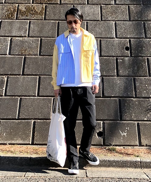 UP START（アップスタート）の「フラップポケットワイドシルエットストライプビッグシャツ（シャツ/ブラウス・メンズ・グレー系その他/イエロー系その他/オレンジ系その他・MEDIUM/LARGE）」の8枚目の写真