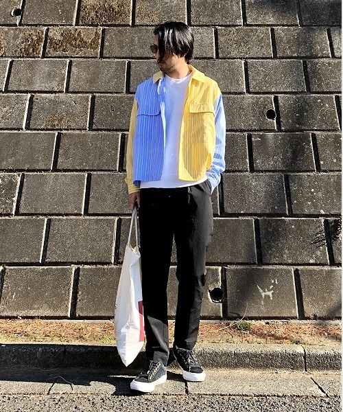 UP START（アップスタート）の「フラップポケットワイドシルエットストライプビッグシャツ（シャツ/ブラウス・メンズ・グレー系その他/イエロー系その他/オレンジ系その他・MEDIUM/LARGE）」の6枚目の写真