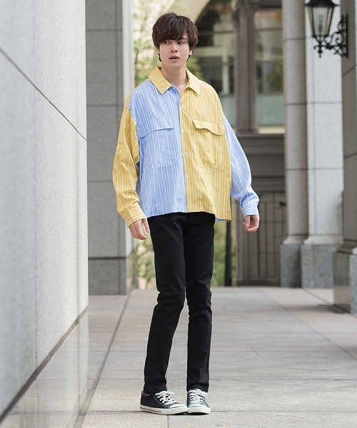 UP START（アップスタート）の「フラップポケットワイドシルエットストライプビッグシャツ（シャツ/ブラウス・メンズ・グレー系その他/イエロー系その他/オレンジ系その他・MEDIUM/LARGE）」の17枚目の写真