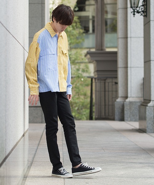 UP START（アップスタート）の「フラップポケットワイドシルエットストライプビッグシャツ（シャツ/ブラウス・メンズ・グレー系その他/イエロー系その他/オレンジ系その他・MEDIUM/LARGE）」の18枚目の写真