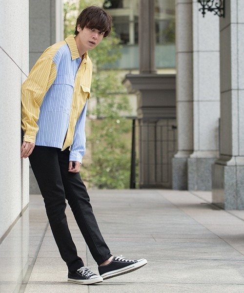 UP START（アップスタート）の「フラップポケットワイドシルエットストライプビッグシャツ（シャツ/ブラウス・メンズ・グレー系その他/イエロー系その他/オレンジ系その他・MEDIUM/LARGE）」の19枚目の写真