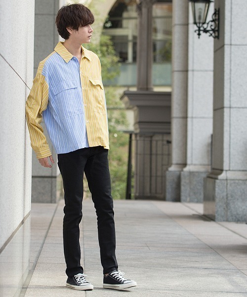 UP START（アップスタート）の「フラップポケットワイドシルエットストライプビッグシャツ（シャツ/ブラウス・メンズ・グレー系その他/イエロー系その他/オレンジ系その他・MEDIUM/LARGE）」の20枚目の写真