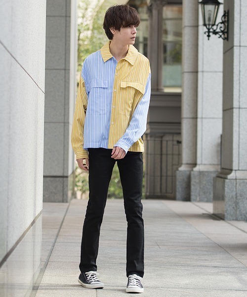 UP START（アップスタート）の「フラップポケットワイドシルエットストライプビッグシャツ（シャツ/ブラウス・メンズ・グレー系その他/イエロー系その他/オレンジ系その他・MEDIUM/LARGE）」の21枚目の写真