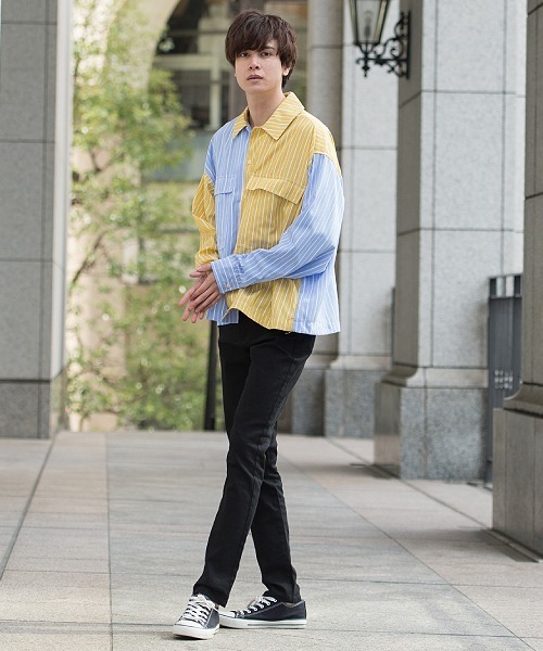 UP START（アップスタート）の「フラップポケットワイドシルエットストライプビッグシャツ（シャツ/ブラウス・メンズ・グレー系その他/イエロー系その他/オレンジ系その他・MEDIUM/LARGE）」の22枚目の写真