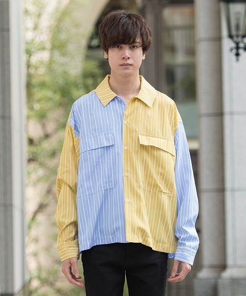 UP START（アップスタート）の「フラップポケットワイドシルエットストライプビッグシャツ（シャツ/ブラウス・メンズ・グレー系その他/イエロー系その他/オレンジ系その他・MEDIUM/LARGE）」の13枚目の写真