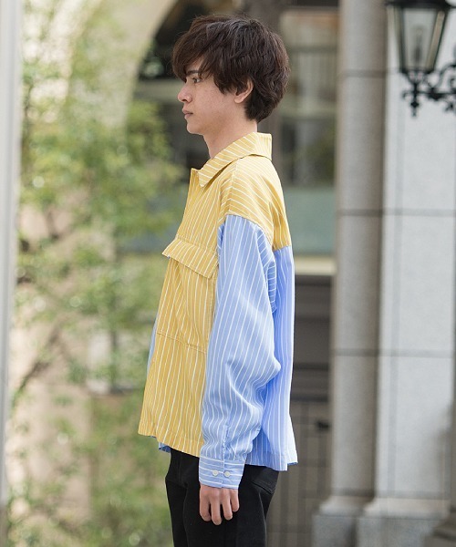 UP START（アップスタート）の「フラップポケットワイドシルエットストライプビッグシャツ（シャツ/ブラウス・メンズ・グレー系その他/イエロー系その他/オレンジ系その他・MEDIUM/LARGE）」の14枚目の写真