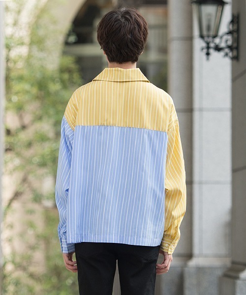 UP START（アップスタート）の「フラップポケットワイドシルエットストライプビッグシャツ（シャツ/ブラウス・メンズ・グレー系その他/イエロー系その他/オレンジ系その他・MEDIUM/LARGE）」の15枚目の写真