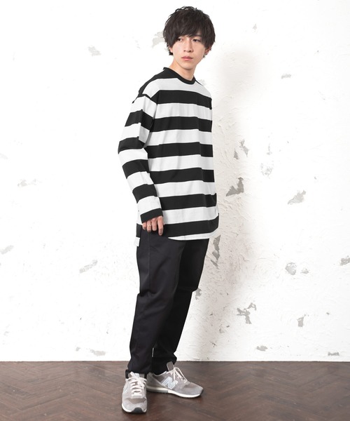 MinoriTY(マイノリティ)の「【2020秋冬】ボーダービッグシルエットロングTシャツ 長袖 ロンT/カットソー トップス(Tシャツ/カットソー・メンズ・ベージュ/ブラック/ネイビー・L/M)」の6枚目の写真