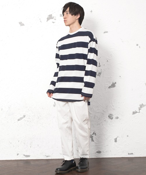 MinoriTY(マイノリティ)の「【2020秋冬】ボーダービッグシルエットロングTシャツ 長袖 ロンT/カットソー トップス(Tシャツ/カットソー・メンズ・ベージュ/ブラック/ネイビー・L/M)」の11枚目の写真