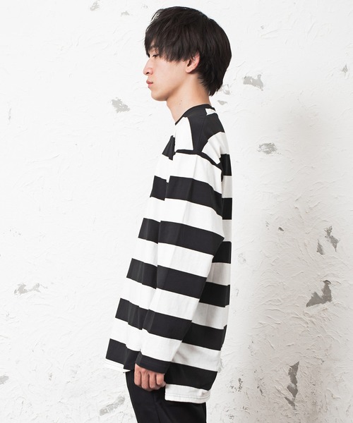 MinoriTY(マイノリティ)の「【2020秋冬】ボーダービッグシルエットロングTシャツ 長袖 ロンT/カットソー トップス(Tシャツ/カットソー・メンズ・ベージュ/ブラック/ネイビー・L/M)」の9枚目の写真