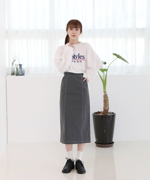 by muni:r(バイ ムニール)の「配色ステッチポイント Hラインスカート(スカート・レディース・グレー/アイボリー・SMALL/MEDIUM)」の13枚目の写真