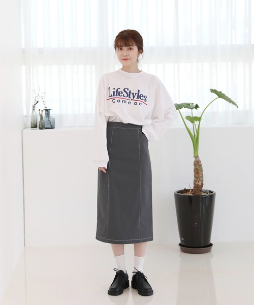 by muni:r(バイ ムニール)の「配色ステッチポイント Hラインスカート(スカート・レディース・グレー/アイボリー・SMALL/MEDIUM)」の7枚目の写真