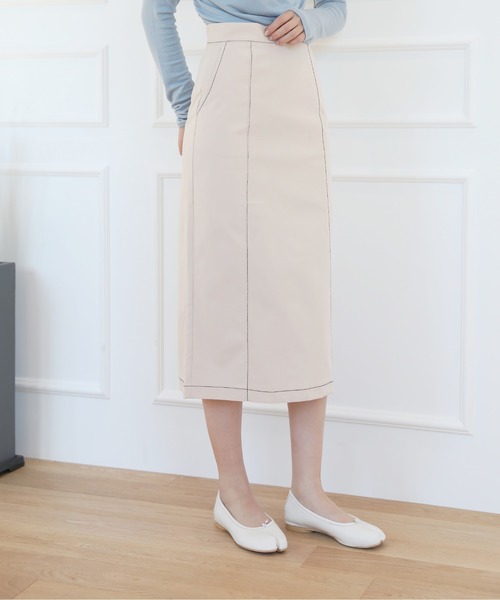 by muni:r(バイ ムニール)の「配色ステッチポイント Hラインスカート(スカート・レディース・グレー/アイボリー・SMALL/MEDIUM)」の9枚目の写真