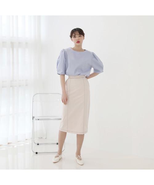 by muni:r(バイ ムニール)の「配色ステッチポイント Hラインスカート(スカート・レディース・グレー/アイボリー・SMALL/MEDIUM)」の15枚目の写真