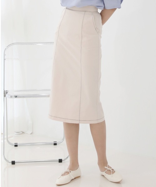 by muni:r(バイ ムニール)の「配色ステッチポイント Hラインスカート(スカート・レディース・グレー/アイボリー・SMALL/MEDIUM)」の3枚目の写真