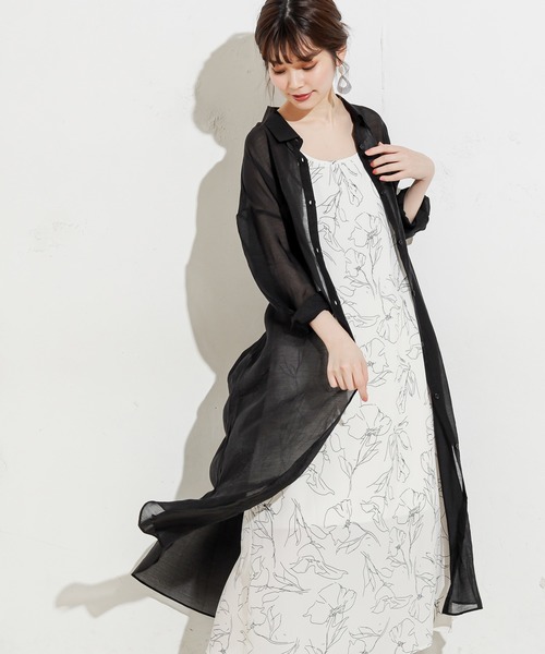 natural couture（ナチュラルクチュール）の「ウエストベルト付シースルーロングシャツ（シャツ/ブラウス・レディース・ブラック/ベージュ/オフホワイト・FREE）」の2枚目の写真