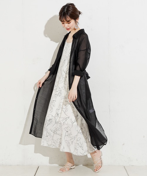 natural couture（ナチュラルクチュール）の「ウエストベルト付シースルーロングシャツ（シャツ/ブラウス・レディース・ブラック/ベージュ/オフホワイト・FREE）」の16枚目の写真