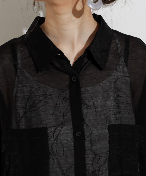 natural couture（ナチュラルクチュール）の「ウエストベルト付シースルーロングシャツ（シャツ/ブラウス・レディース・ブラック/ベージュ/オフホワイト・FREE）」の7枚目の写真