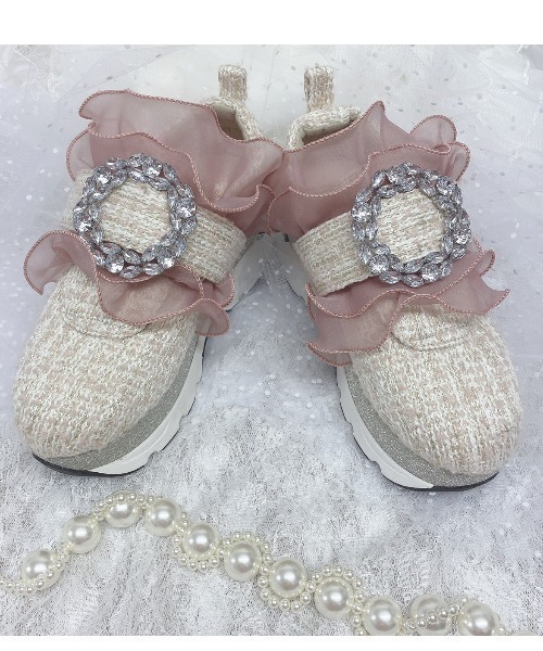 スワンキス Swankiss 厚底 レース レースアップ ホワイト 白 ゆめかわ Swankiss（スワンキス）の「EV tweed frill shoes（スニーカー
