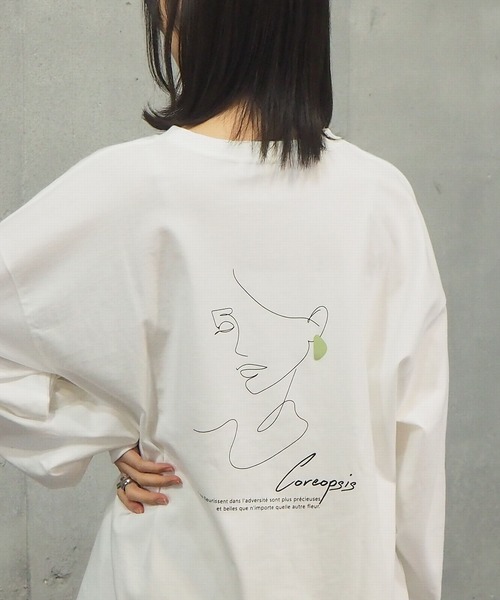 tiptop（ティップトップ）の「2021SS アソート線画プリントロンT（Tシャツ/カットソー・レディース・ブラック/オフホワイト/サックスブルー/グリーン/ホワイト系その他/ブラック系その他・FREE）」の3枚目の写真