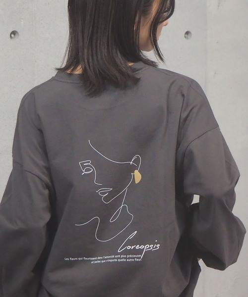 tiptop（ティップトップ）の「2021SS アソート線画プリントロンT（Tシャツ/カットソー・レディース・ブラック/オフホワイト/サックスブルー/グリーン/ホワイト系その他/ブラック系その他・FREE）」の5枚目の写真