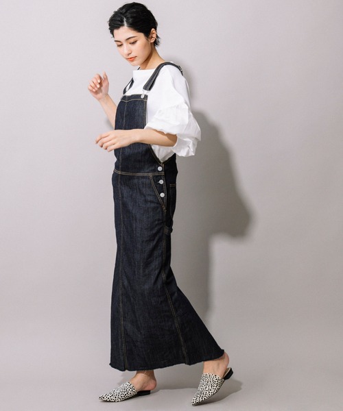 Munich（ミューニック）の「7.5oz ドライタッチワンウォッシュデニム　ジャンパーマキシスカート（ジャンパースカート・レディース・インディゴブルー・S/M）」の4枚目の写真