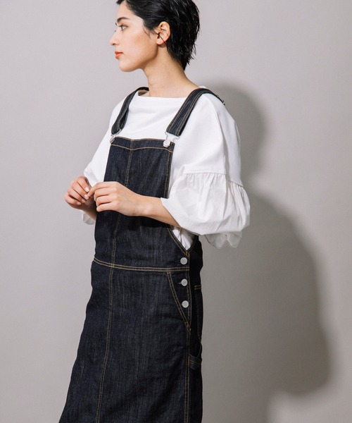 Munich（ミューニック）の「7.5oz ドライタッチワンウォッシュデニム　ジャンパーマキシスカート（ジャンパースカート・レディース・インディゴブルー・S/M）」の5枚目の写真