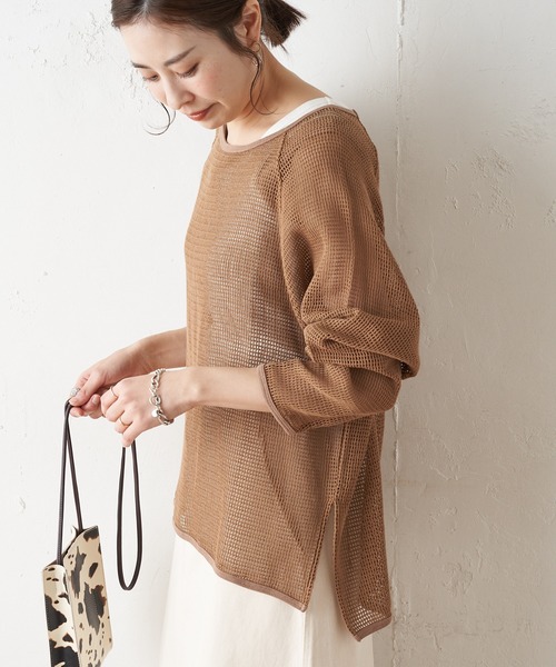 CIAOPANIC TYPY(チャオパニックティピー)の「コットンメッシュラグランTEE(Tシャツ/カットソー・レディース・チャコールグレー/ブラウン/アイボリー/バイオレット・ONE SIZE)」の3枚目の写真