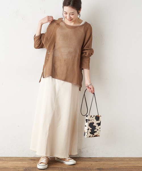 CIAOPANIC TYPY(チャオパニックティピー)の「コットンメッシュラグランTEE(Tシャツ/カットソー・レディース・チャコールグレー/ブラウン/アイボリー/バイオレット・ONE SIZE)」の11枚目の写真