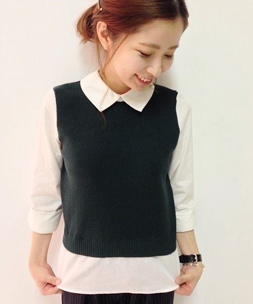 Chico（チコ）の「ベスト重ねSH（ニット/セーター・レディース・グリーン/グレー/ホワイト/ブルー・FREE）」の4枚目の写真