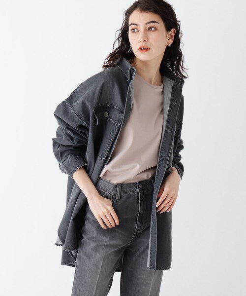 OPAQUE.CLIP（オペークドットクリップ）の「◆コットン混デニム BIGシャツ【UNISEX】（デニムジャケット・レディース・ガンメタ/ブルー/ネイビー・00）」の3枚目の写真