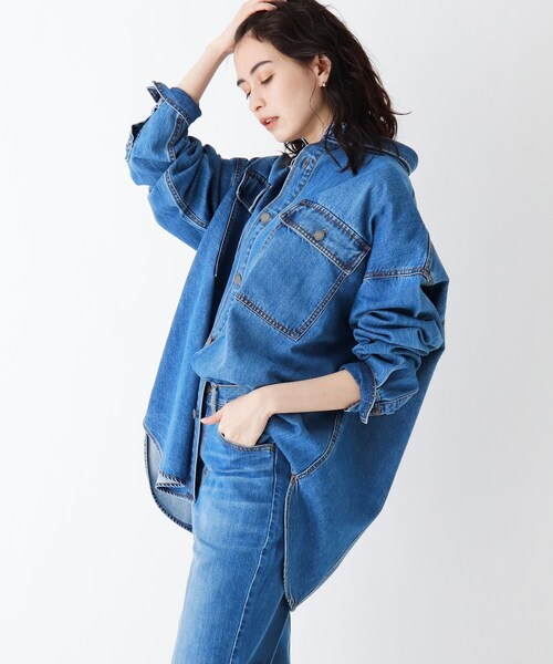 OPAQUE.CLIP（オペークドットクリップ）の「◆コットン混デニム BIGシャツ【UNISEX】（デニムジャケット・レディース・ガンメタ/ブルー/ネイビー・00）」の2枚目の写真