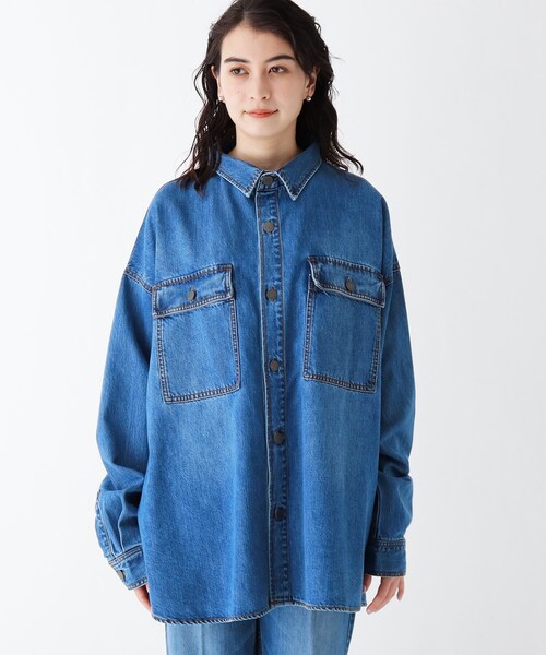 OPAQUE.CLIP（オペークドットクリップ）の「◆コットン混デニム BIGシャツ【UNISEX】（デニムジャケット・レディース・ガンメタ/ブルー/ネイビー・00）」の7枚目の写真