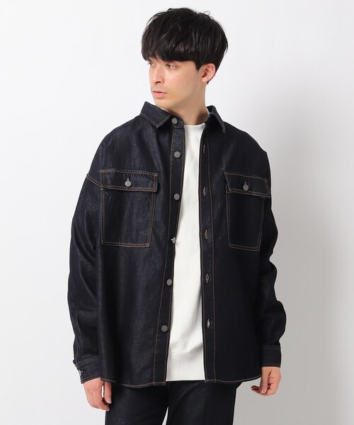 OPAQUE.CLIP（オペークドットクリップ）の「◆コットン混デニム BIGシャツ【UNISEX】（デニムジャケット・レディース・ガンメタ/ブルー/ネイビー・00）」の11枚目の写真