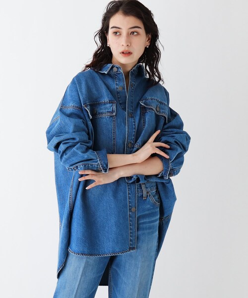 OPAQUE.CLIP（オペークドットクリップ）の「◆コットン混デニム BIGシャツ【UNISEX】（デニムジャケット・レディース・ガンメタ/ブルー/ネイビー・00）」の8枚目の写真