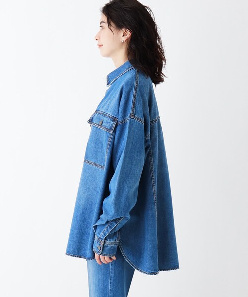 OPAQUE.CLIP（オペークドットクリップ）の「◆コットン混デニム BIGシャツ【UNISEX】（デニムジャケット・レディース・ガンメタ/ブルー/ネイビー・00）」の12枚目の写真