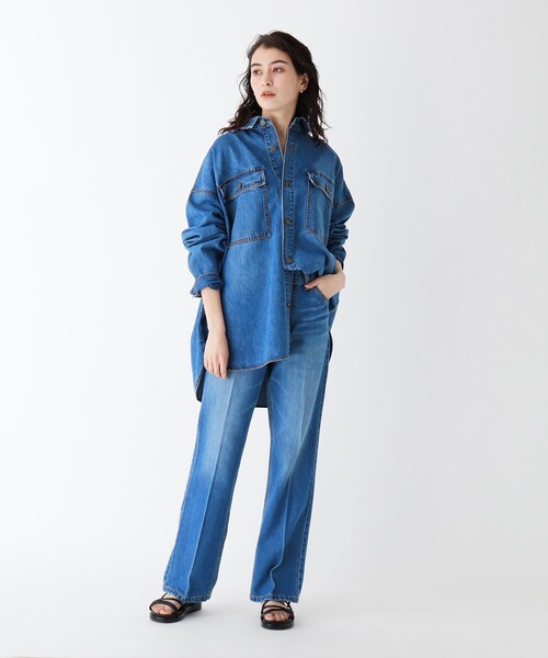 OPAQUE.CLIP（オペークドットクリップ）の「◆コットン混デニム BIGシャツ【UNISEX】（デニムジャケット・レディース・ガンメタ/ブルー/ネイビー・00）」の9枚目の写真