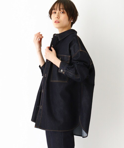 OPAQUE.CLIP（オペークドットクリップ）の「◆コットン混デニム BIGシャツ【UNISEX】（デニムジャケット・レディース・ガンメタ/ブルー/ネイビー・00）」の13枚目の写真
