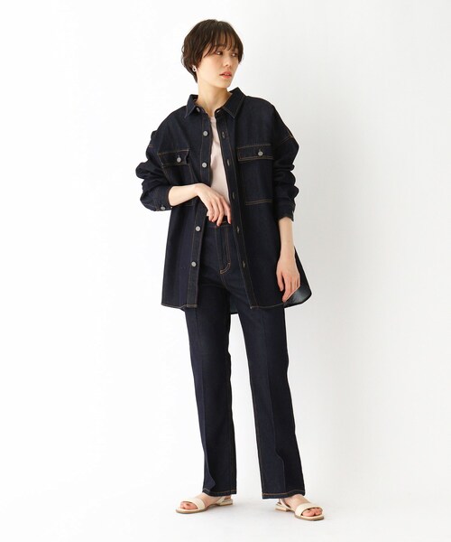 OPAQUE.CLIP（オペークドットクリップ）の「◆コットン混デニム BIGシャツ【UNISEX】（デニムジャケット・レディース・ガンメタ/ブルー/ネイビー・00）」の5枚目の写真