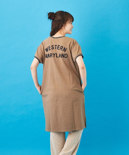 CUBE SUGAR（キューブシュガー）の「鹿の子ライン リブ クルーネック ワンピース（ワンピース・レディース・ホワイト/チャコールグレー/ベージュ・M）」の3枚目の写真