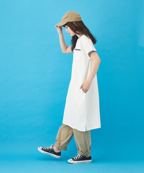 CUBE SUGAR（キューブシュガー）の「鹿の子ライン リブ クルーネック ワンピース（ワンピース・レディース・ホワイト/チャコールグレー/ベージュ・M）」の20枚目の写真