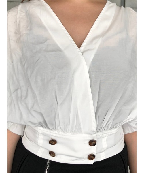 ENVYM（アンビー）の「ダブルボタンギャザーＢｌｏｕｓｅ（シャツ/ブラウス・レディース・ホワイト/ブラック/ベージュ/レオパード/パイソン・FREE）」の19枚目の写真